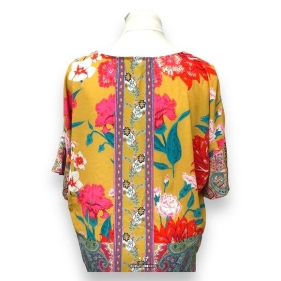 Umgee Women’s 3/4 Bell Sleeve Button Down Tie Waist Blouse, Mustard, size M - Picture 4 of 6